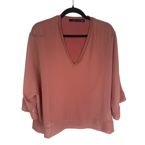 Zara Tops - 2/$30 ZARA XS Woman Rose Pink V-Neck Blouse Sheer Overlay